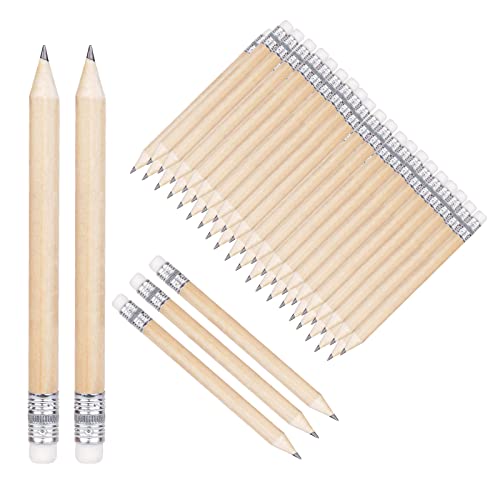 WangCang 50 Stück Mini Bleistift mit Radiergummi #2B Halbstift 10cm Kurzer Holzstift zum Schreiben, Zeichnen, Skizzieren, Golf, Klassenzimmer und Partyartikel (Holzfarbe) von WangCang