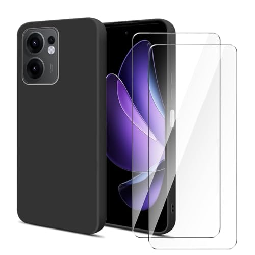 Wanglaism Hülle Kompatibel mit Oppo Reno13 F 5G Handyhülle mit 2 Stück Schutzfolie Gehärtetes Glas - Schwarz Weiches Silikon stoßfest Schutzhülle Tasche von Wanglaism