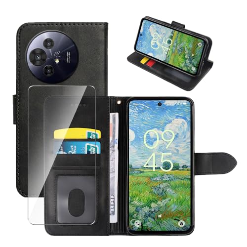 Wanglaism Hülle Kompatibel mit TCL 50 NxtPaper Hülle - Kunstleder Flip Cover mit [3 Kartenfächern] [Geldtasche][Standfunktion] + 9H Panzerglas - Schwarz von Wanglaism
