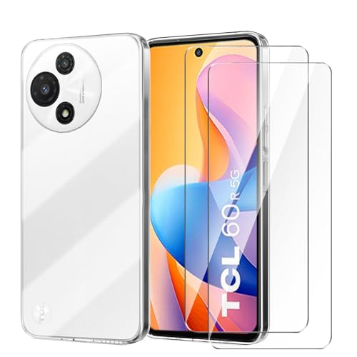 Wanglaism Hülle Kompatibel mit TCL 60R 5G Handyhülle mit 2 Stück Schutzfolie Gehärtetes Glas - Transparent Weiches Silikon stoßfest Schutzhülle Tasche von Wanglaism
