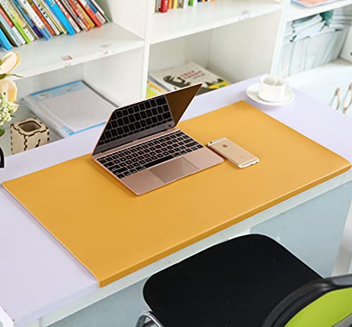Schreibtischunterlage mit Kantenschutz, rutschfestes großes Mauspad mit Befestigungslippe, wasserdichtes PU-Leder Schreibunterlage für Computer Laptop, 100 x 60 cm, Gelb von Wangle