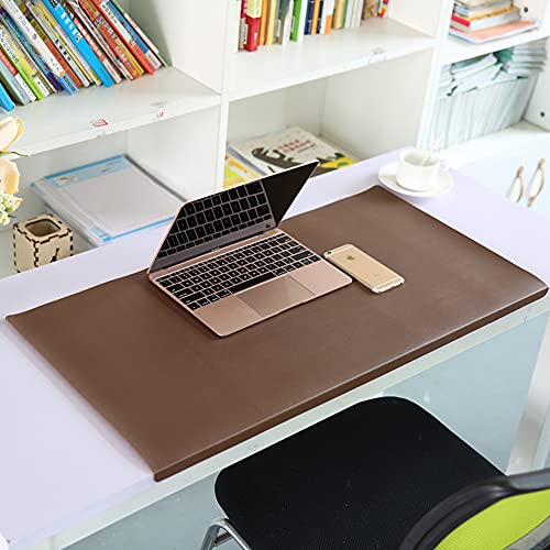 Schreibtischunterlage mit Kantenschutz, rutschfestes großes Mauspad mit Befestigungslippe, wasserdichtes PU-Leder Schreibunterlage für Computer Laptop, 100 x 60 cm, braun von Wangle