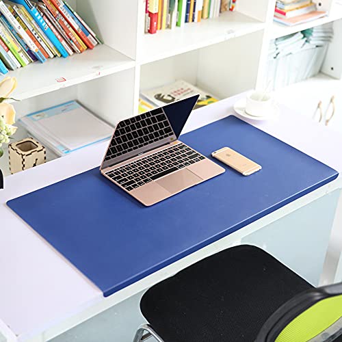 Schreibtischunterlage mit Kantenschutz, rutschfestes großes Mauspad mit Befestigungslippe, wasserdichtes PU-Leder Schreibunterlage für Computer Laptop, 120 x 60 cm, blau von Wangle