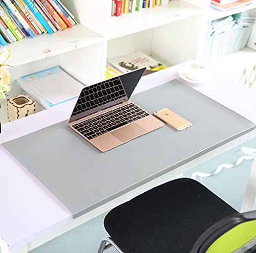 Schreibtischunterlage mit Kantenschutz, rutschfestes großes Mauspad mit Befestigungslippe, wasserdichtes PU-Leder Schreibunterlage für Computer Laptop, 120 x 60 cm, grau von Wangle