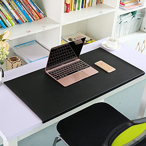 Schreibtischunterlage mit Kantenschutz, rutschfestes großes Mauspad mit Befestigungslippe, wasserdichtes PU-Leder Schreibunterlage für Computer Laptop, 150 x 60 cm, schwarz von Wangle