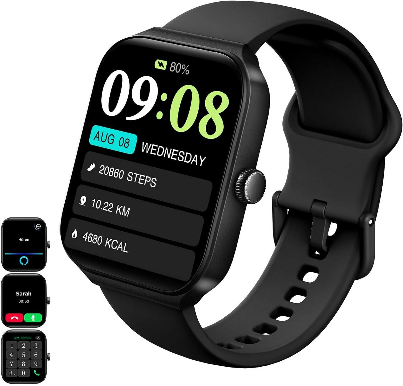 Wanhonghui Fur Herren mit Telefonfunktion Touchscreen Smartwatch (1,95 Zoll, Android iOS), mit Herzfrequenz, SpO2, Schlafmonitor IP68 Wasserdicht Schrittzähler von Wanhonghui