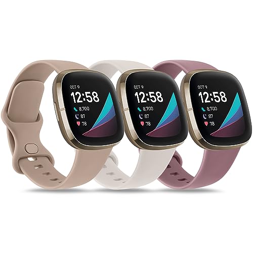 3 Stück Wanme Armband für Fitbit Versa 4 Armband/Fitbit Versa 3 Armband/Fitbit Sense Armband/Fitbit Sense 2 Armband, Weich Silikon Sport Ersatzarmband für Damen Herren von Wanme