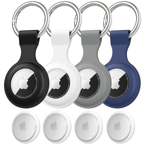 【4 Stück】 Wanme Hülle für Apple AirTag Anhänger mit Schlüsselanhänger, AirTags Silikon Tragbar Keyring Abdeckung, Schutzhülle für Apple AirTag Case Tracker (DPack) von Wanme