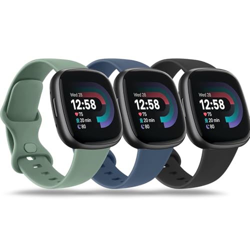 Wanme 3 Stück Armband für Fitbit Versa 4 Armband/Fitbit Versa 3 Armband/Fitbit Sense Armband/Fitbit Sense 2 Armband, Silikon Ersatzarmband (Schwarz+Kieferngrün+Abyss Blau, L) von Wanme