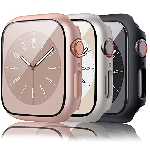 Wanme 3 Stück Hard Hülle für Apple Watch 42mm Series 3 2 1 mit Glas Displayschutz, Hart PC Rundum Gehäuse Hülle Eingebaut Gehärtetes Glas Schutzfolie von Wanme