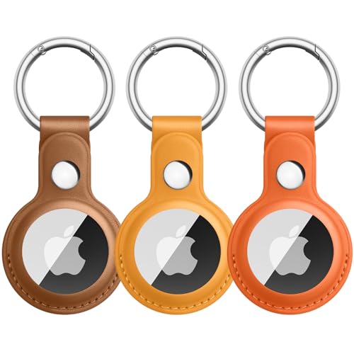 Wanme 3 Stück Hülle für Apple AirTag Anhänger mit Schlüsselanhänger, AirTags PU Leder Tragbar Keyring Abdeckung, Schutzhülle für Apple AirTag Case Tracker (Gelbd+Orange+Braun) von Wanme