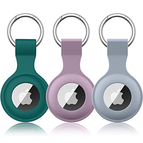 Wanme 3 Stück Hülle für Apple AirTag Anhänger mit Schlüsselanhänger, AirTags Silikon Tragbar Keyring Abdeckung, Schutzhülle für Apple AirTag Case Tracker (Dunkelgrün+Lila+Blaugrau) von Wanme