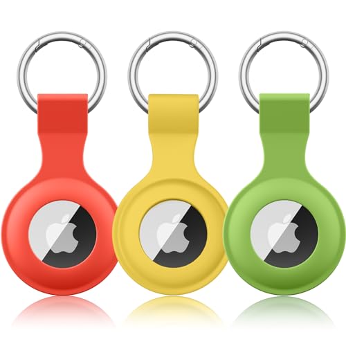 Wanme 3 Stück Hülle für Apple AirTag Anhänger mit Schlüsselanhänger, AirTags Silikon Tragbar Keyring Abdeckung, Schutzhülle für Apple AirTag Case Tracker (Grün+Gelb+Rot) von Wanme