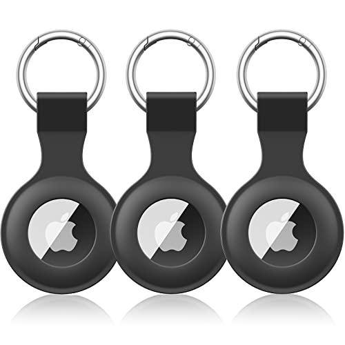 Wanme 3 Stück Hülle für Apple AirTag Anhänger mit Schlüsselanhänger, AirTags Silikon Tragbar Keyring Abdeckung, Schutzhülle für Apple AirTag Case Tracker (Schwarz+Schwarz+Schwarz) von Wanme