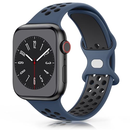 Wanme Armband für Apple Watch 49mm 45mm 44mm 42mm 41mm 40mm 38mm Armband, Weiches Silikon Ersatzarmband für iWatch/Apple Watch Series 9 8 7 6 5 4 3 2 1 SE Ultra (38/40/41mm, Dunkelblau/schwarz) von Wanme