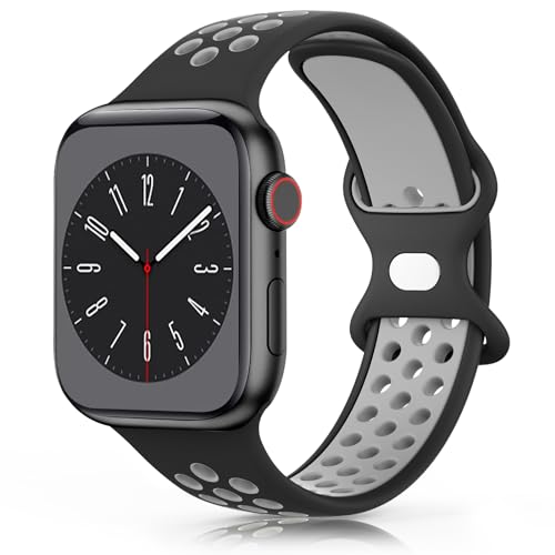Wanme Armband für Apple Watch 49mm 45mm 44mm 42mm 41mm 40mm 38mm Armband, Weiches Silikon Ersatzarmband für iWatch/Apple Watch Series 9 8 7 6 5 4 3 2 1 SE Ultra (38/40/41mm, Schwarz/grau) von Wanme