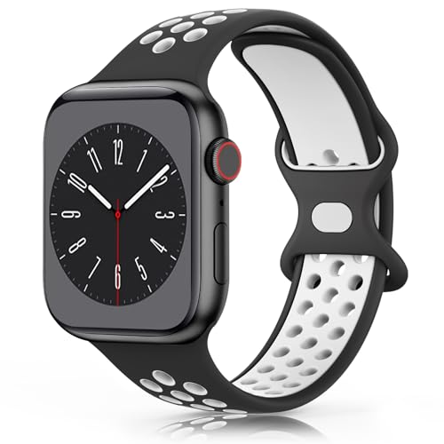 Wanme Armband für Apple Watch 49mm 45mm 44mm 42mm 41mm 40mm 38mm Armband, Weiches Silikon Ersatzarmband für iWatch/Apple Watch Series 9 8 7 6 5 4 3 2 1 SE Ultra (38/40/41mm, Schwarz/weiß) von Wanme