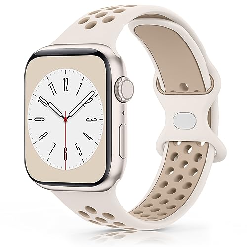 Wanme Armband für Apple Watch 49mm 45mm 44mm 42mm 41mm 40mm 38mm Armband, Weiches Silikon Ersatzarmband für iWatch/Apple Watch Series 9 8 7 6 5 4 3 2 1 SE Ultra (38/40/41mm, Sternenlicht/milchtee) von Wanme