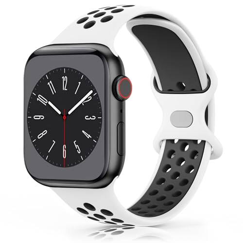 Wanme Armband für Apple Watch 49mm 45mm 44mm 42mm 41mm 40mm 38mm Armband, Weiches Silikon Ersatzarmband für iWatch/Apple Watch Series 9 8 7 6 5 4 3 2 1 SE Ultra (42/44/45/49mm, Weiß/schwarz) von Wanme