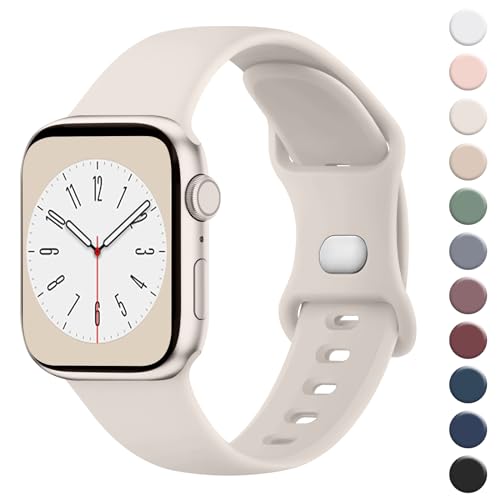 Wanme Armband für Apple Watch Armband 38mm 40mm 41mm 42mm 44mm 45mm 49mm Damen Herren, Silikon Armbänder Classic Sport Ersatz Uhrenarmband für iWatch Series Ultra 9 8 7 6 5 4 3 2 1 SE, Sternenlicht von Wanme