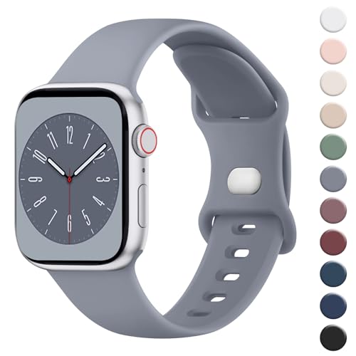 Wanme Armband für Apple Watch Armband 38mm 40mm 41mm 42mm 44mm 45mm 49mm Damen Herren, Silikon Armbänder Classic Sport Ersatz Uhrenarmband für iWatch Series Ultra 9 8 7 6 5 4 3 2 1 SE, Blau Grau von Wanme