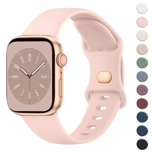 Wanme Armband für Apple Watch Armband 38mm 40mm 41mm 42mm 44mm 45mm 49mm Damen Herren, Silikon Armbänder Classic Sport Ersatz Uhrenarmband für iWatch Series Ultra 9 8 7 6 5 4 3 2 1 SE, Hell Pink von Wanme