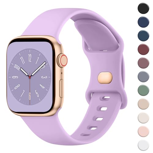 Wanme Armband für Apple Watch Armband 38mm 40mm 41mm 42mm 44mm 45mm 49mm Damen Herren, Silikon Armbänder Classic Sport Ersatz Uhrenarmband für iWatch Series Ultra 9 8 7 6 5 4 3 2 1 SE, Lavendel von Wanme