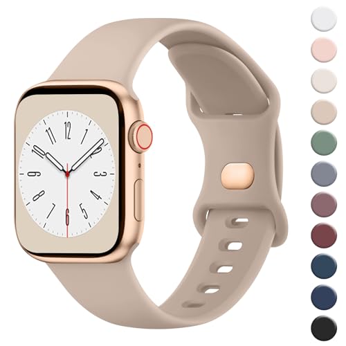 Wanme Armband für Apple Watch Armband 38mm 40mm 41mm 42mm 44mm 45mm 49mm Damen Herren, Silikon Armbänder Classic Sport Ersatz Uhrenarmband für iWatch Series Ultra 9 8 7 6 5 4 3 2 1 SE, Milchtee von Wanme