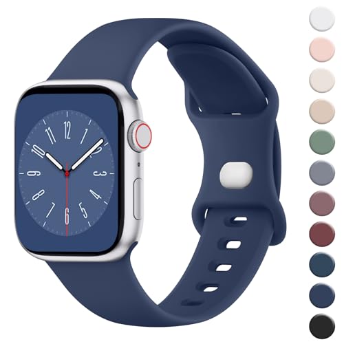 Wanme Armband für Apple Watch Armband 38mm 40mm 41mm 42mm 44mm 45mm 49mm Damen Herren, Silikon Armbänder Classic Sport Ersatz Uhrenarmband für iWatch Series Ultra 9 8 7 6 5 4 3 2 1 SE, Navy Blau von Wanme