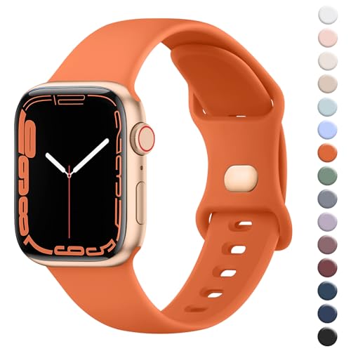 Wanme Armband für Apple Watch Armband 38mm 40mm 41mm 42mm 44mm 45mm 49mm Damen Herren, Silikon Armbänder Classic Sport Ersatz Uhrenarmband für iWatch Series Ultra 9 8 7 6 5 4 3 2 1 SE, Orange von Wanme