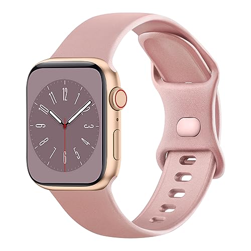 Wanme Armband für Apple Watch Armband 38mm 40mm 41mm 42mm 44mm 45mm 49mm Damen Herren, Silikon Armbänder Classic Sport Ersatz Uhrenarmband für iWatch Series Ultra 9 8 7 6 5 4 3 2 1 SE, Roségold von Wanme