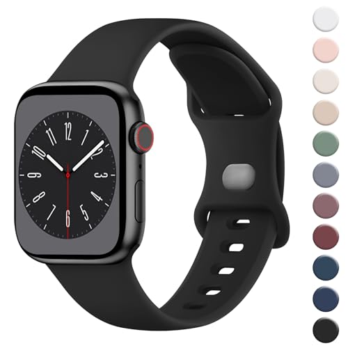 Wanme Armband für Apple Watch Armband 38mm 40mm 41mm 42mm 44mm 45mm 49mm Damen Herren, Silikon Armbänder Classic Sport Ersatz Uhrenarmband für iWatch Series Ultra 9 8 7 6 5 4 3 2 1 SE, Schwarz von Wanme