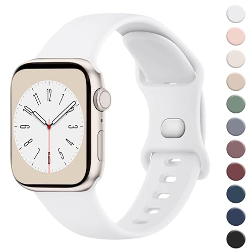 Wanme Armband für Apple Watch Armband 38mm 40mm 41mm 42mm 44mm 45mm 49mm Damen Herren, Silikon Armbänder Classic Sport Ersatz Uhrenarmband für iWatch Series Ultra 9 8 7 6 5 4 3 2 1 SE, Weiß von Wanme