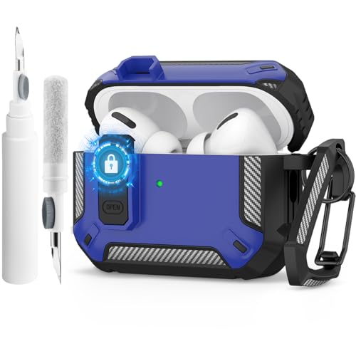 Wanme Cases Kompatibel mit Airpod Pro 2 Hülle, für AirPods Pro 2./1. Generation (2023/2022/2019), mit Reinigungskit & Schlüsselanhänger ，Hartschalen Schutzhülle [LED Sichtbar], Schwarz Blau von Wanme