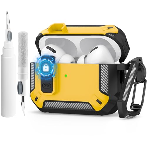 Wanme Cases Kompatibel mit Airpod Pro 2 Hülle, für AirPods Pro 2./1. Generation (2023/2022/2019), mit Reinigungskit & Schlüsselanhänger ，Hartschalen Schutzhülle [LED Sichtbar], Schwarz Gelb von Wanme
