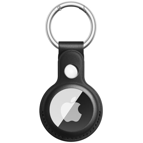 Wanme Hülle für Apple AirTag Anhänger mit Schlüsselanhänger, AirTags PU Leder Tragbar Keyring Abdeckung, Schutzhülle für Apple AirTag Case Tracker (Schwarz) von Wanme