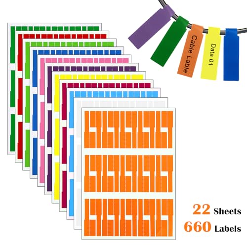 Wanmu 22 Blatt 660 Stück Kabeletiketten, 9 Farben Wasserdichte Kabelmarkierung, Selbstklebende Kabel Etiketten Markierungen, Reißfest Haltbar Kabelaufkleber Aufkleber Beschriftung von Wanmu