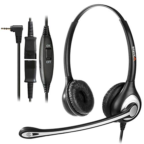 Wantek 2,5mm Schnurlos Telefon Headset Dual mit Noise Cancelling Mikrofon, Quick Disconnect, Festnetztelefon Kopfhörer Telefonieren Headset von Wantek