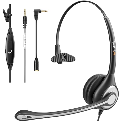 PC Headset Handy mit Mikrofon & Lautstärkeregler, PC Kopfhörer 3,5mm Klinke für iPhone Laptop Tablet Homeoffice Skype Business Call Center Webinar Videokonferenzen, Klar Chat, Super Leicht von Wantek