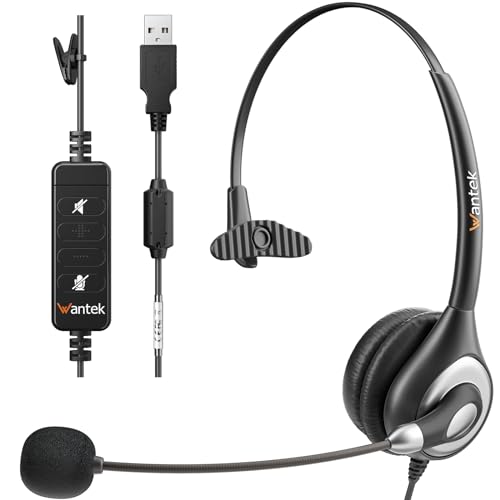 USB Headset with Microphone Noise Cancelling and Audio Control, Business PC Headsets for Computers, Laptops, USB Headphones for Home Office Call Center, Skype Zoom Webinar, Clear Chat, Super Light von Wantek