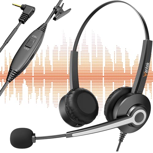Wantek 2,5mm Klinke Headset Telefon mit Mikrofon Noise Cancelling & Lautstärkeregler, Schnurlos Festnetztelefon Kopfhörer für Gigaset Cisco Polycom DECT Telefone (Schwarz-Mono) (Dual, 60 Serie) von Wantek