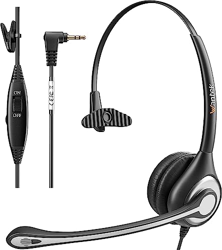 Wantek 2,5mm Klinke Headset Telefon mit Mikrofon Noise Cancelling & Lautstärkeregler, Schnurlos Festnetztelefon Kopfhörer für Gigaset Cisco Polycom DECT Telefone (Schwarz-Mono) von Wantek