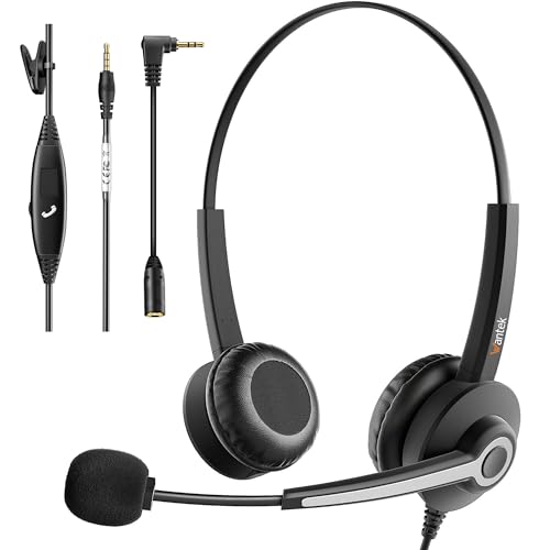 Wantek 3,5mm PC Headset mit Mikrofon Noise Cancelling, Telefon Headset, Kopfhörer Handy Klinke für Laptop iPhone Samsung Business Skype Call Center Office, Klar Chat, Ultra Komfort (3,5MM) von Wantek