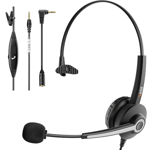 Wantek 3,5mm PC Headset mit Mikrofon Noise Cancelling, Telefon Headset, Kopfhörer Handy Klinke für Laptop iPhone Samsung Business Skype Call Center Office, Klar Chat, Ultra Komfort (3,5MM-Mono) von Wantek