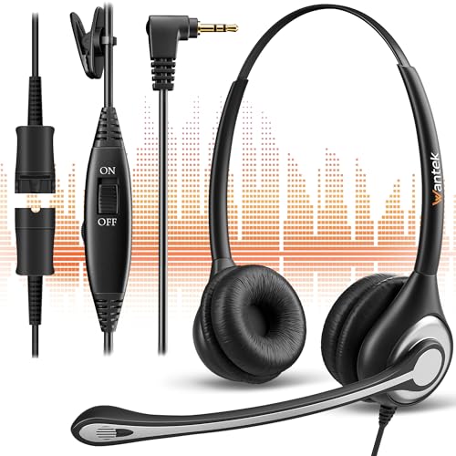 Wantek 602F Headsets mit Mikrofon 2.5mm Kopfhörer mit Quick-Disconnect Stecker für Telefon AT&T Ciscco Gigaset Grandstream LG Panasonic Polycom Uniden Vtech Zultys von Wantek