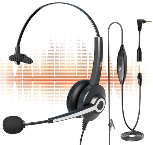 Wantek 681N Headset mit Mikrofon Geräuschunterdrückung Anrufsteuerung Leichter Komfort Tragen PC Kopfhörer für Computer Laptop Tablet Smartphones MP3 Xbox Business Online Meetings von Wantek