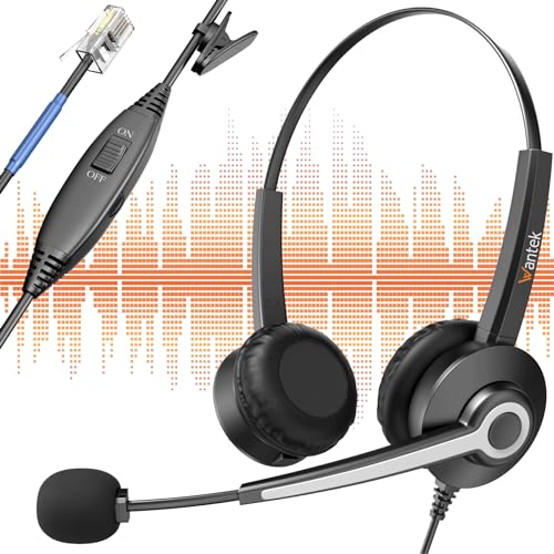 Wantek 682N RJ9 Headsets mit Mikrofon Kopfhörer für Telefone Plantronics Verstärker M10, M12, M22 und MX10 Vista Ciscco IP Telefone 68 69 78 79 88 99 Serie von Wantek