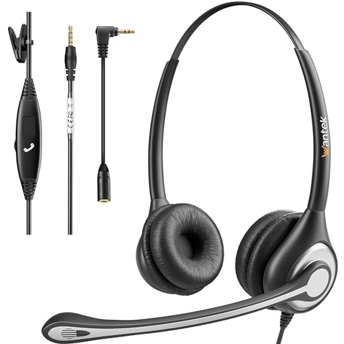 Wantek Headset Handy Binaural mit Noise Cancelling Mikrofon, Smartphone Kopfhörer für iPhone Samsung Huawei HTC LG ZTE BlackBerry Android Mobiltelefon mit 3,5mm Klinkenstecker von Wantek