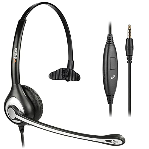 Wantek Headset Handy Mono mit Noise Cancelling Mikrofon, Smartphone Kopfhörer für iPhone Samsung Huawei HTC LG ZTE BlackBerry Android Mobiltelefon mit 3,5mm Klinkenstecker(F600J35) von Wantek