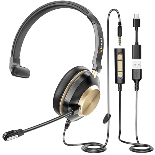 Wantek Headset mit Mikrofon,USB-Headset mit Mikrofon,Computer-Headset mit geräuschunterdrückendem Mikrofon für Laptop-PC,Inline-Stummschaltung Wantek Headset mit Mikrofon,USB-Headset mit Mikrofon,Computer-Headset mit geräuschunterdrückendem Mikrofon für Laptop-PC,Inline-Stummschaltung von Wantek